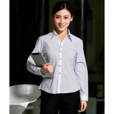 เสื้อเชิ้ตแขนยาว ทำงานแฟชั่นเกาหลีผู้หญิงไซส์คนอ้วนใหญ่พิเศษ นำเข้า ไซส์S-4XL สีขาวลายทางฟ้า - พรีออเดอร์KD3611 ราคา1150บาท