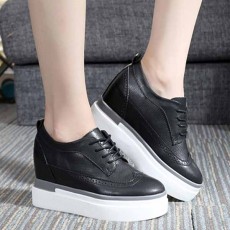 รองเท้าผ้าใบส้นหนา แฟชั่นเกาหลีผู้หญิงแบบหนังผูกเชือกใหม่ นำเข้า ไซส์33ถึง43 สีดำ - พรีออเดอร์RB2409 ราคา1800บาท