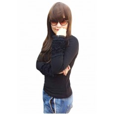 เสื้อยืดแขนยาว แฟชั่นเกาหลีผู้หญิงดีไซน์แขนพวงกระดิ่งหรูสวมเข้ารูป นำเข้า ฟรีไซส์ สีดำ - พร้อมส่งTJ7467 ราคา550บาท