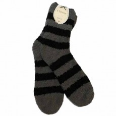 ถุงเท้ากันหนาว เนื้อคล้ายผ้าขนหนูนุ่มมากลายขวางยาว28ซม สีเทาดำ นำเข้า - พร้อมส่งW768 ราคา99บาท