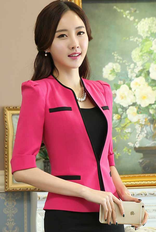 เสื้อสูทผู้หญิง แฟชั่นเกาหลีสวมทำงานไหล่จับจีบสวยหรูใหม่ นำเข้าไซส์Sถึง4XL สีชมพู - พรีออเดอร์MS4249 ราคา1850บาท