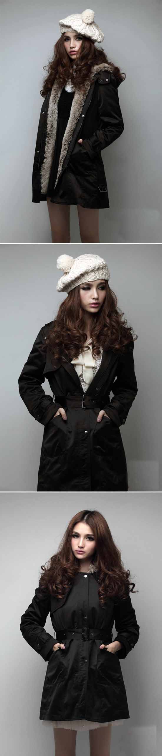 เสื้อโค้ท แฟชั่นเกาหลีกันหนาวตัวยาวมีฮู้ดแต่งเฟอร์สวยหรู นำเข้า ไซส์S-XXXL สีดำ - พรีออเดอร์SJ1325 ราคา2100บาท
