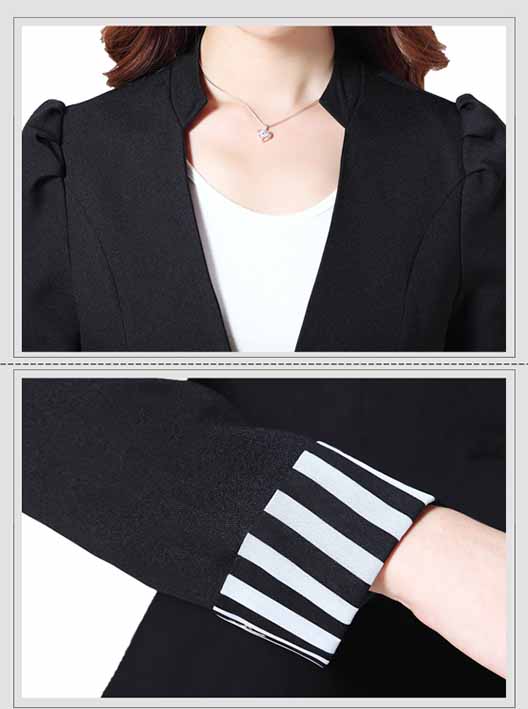 เสื้อสูท แฟชั่นเกาหลีขอบแขนลายทางสวยเทรนด์หรู นำเข้า ไซส์M/L สีดำ - พร้อมส่ง