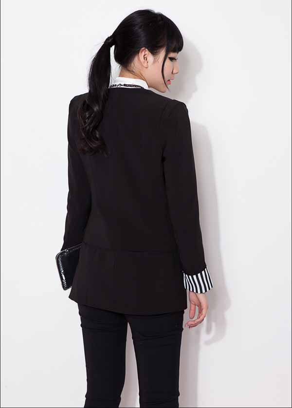 เสื้อสูท แฟชั่นเกาหลีตัวยาวคอกลมสวยเทรนด์หรู นำเข้า สีดำ - พร้อมส่งTJ7273 ราคา1100บาท