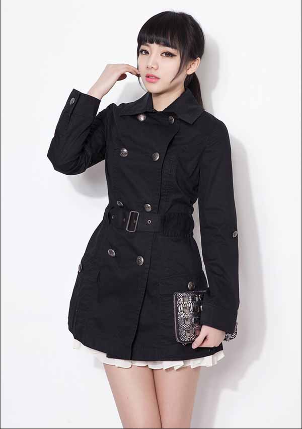 เสื้อโค้ท แฟชั่นเกาหลีตัวยาวพร้อมเข็มขัดใหม่สวยหรู นำเข้า สีดำ - พร้อมส่งTJ7275 ราคา1350บาท