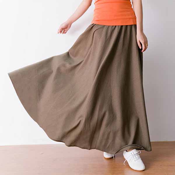 กระโปรงยาว แฟชั่นเกาหลีผ้าคอตตอนลินินแนววินเทจเอวยืดมีกระเป๋า นำเข้า สีน้ำตาล - พร้อมส่งTJ7749 ราคา1150บาท