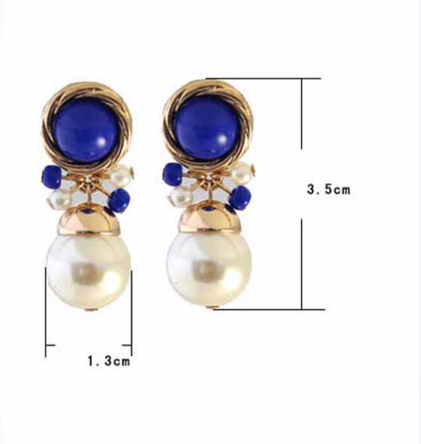 ต่างหูมุก แฟชั่นเกาหลีดีไซน์หรูสไตล์แบรนด์ทรงหยดน้ำ Blue Beads Earrings นำเข้า สีน้ำเงิน - พร้อมส่งW253 ราคา300บาท