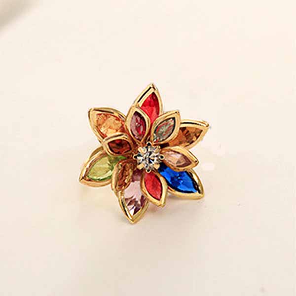 แหวนแฟชั่นเกาหลี รูปดอกไม้ประดับคริสตัลสังเคราะห์หลากสีทองแท้เนื้อ 14K นำเข้า ไซส์6.5 สีทอง - พร้อมส่งW325 ราคา750บาท