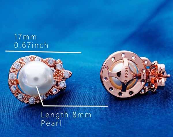 ต่างหูมุก แฟชั่นเกาหลีประดับเพชรสวิสสไตล์อัญมณี CZ Rose Gold Pearl Earrings นำเข้า สีขาว - พร้อมส่งW334 ราคา450บาท