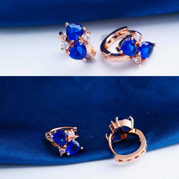 ต่างหูเพชร แฟชั่นเกาหลีแบบห่วงประดับคริสตัลดีไซน์ผีเสื้อ CZ Gold Earrings นำเข้า สีน้ำเงิน - พร้อมส่งW363 ราคา450บาท