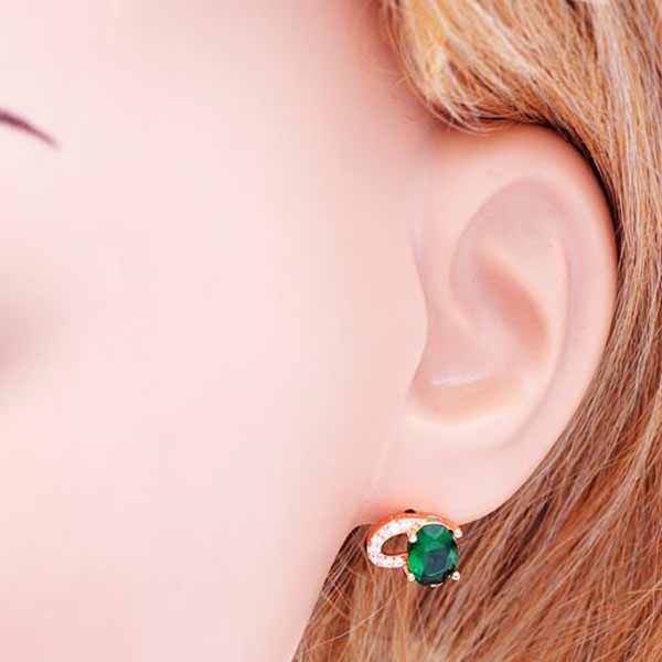 ต่างหูเพชร แฟชั่นเกาหลีประดับเพชรสวิสรูปหัวใจ CZ Rose Gold Earrings นำเข้า สีเขียว - พร้อมส่งW432 ราคา450บาท