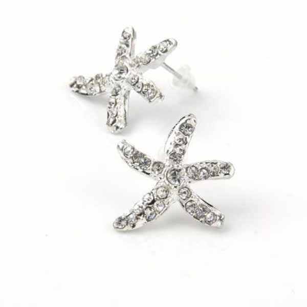ต่างหูรูปปลาดาว คริสตัลหรูหราใหม่แฟชั่นสวย Elegant Crystal Star Earrings นำเข้า สีเงิน - พร้อมส่งW450 ราคา250บาท
