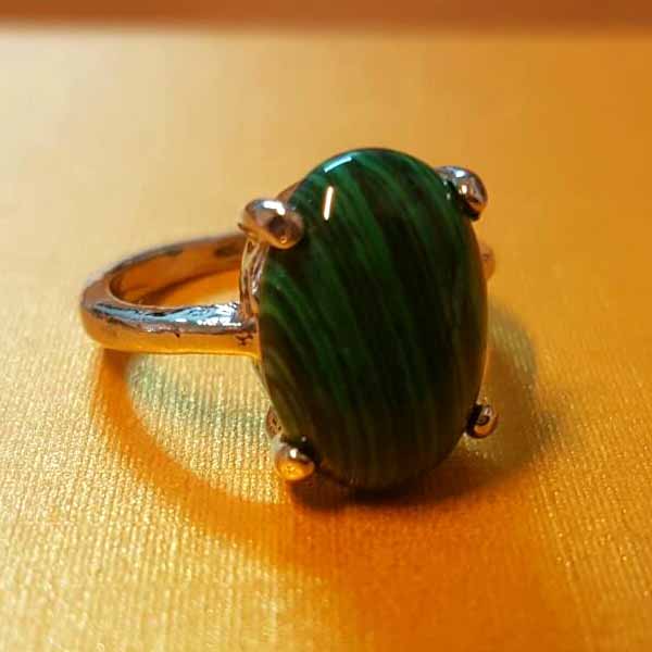 แหวนเงินมาลาไคท์ นำโชคประดับหญิงและชาย size 6 Silver Malachite Ring นำเข้า สีเขียว - พร้อมส่งW825 ราคา450บาท