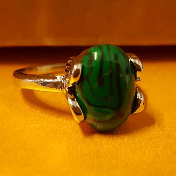แหวนเงินมาลาไคท์ นำโชคประดับหญิงและชาย size 9 Silver Malachite Ring นำเข้า สีเขียว - พร้อมส่งW832 ราคา450บาท