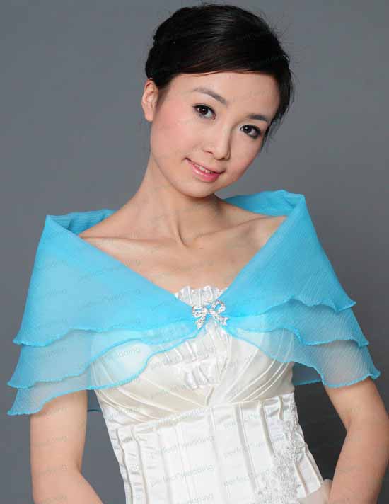 ผ้าคลุมไหล่ ผ้าแก้วสำหรับชุดแต่งงานและราตรีแฟชั่นเกาหลีสีฟ้าสวยหรูหรา - พร้อมส่งYA010 ราคา400บาท
